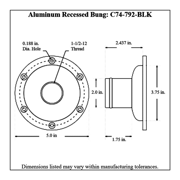 c74-792-blkdiagram Aluminum Remote Mount Fill Cap Bung Recessed Remote Mount: 2 Inch Hose 2 Inch Black