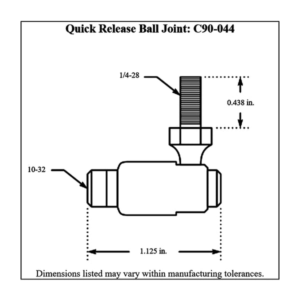 c90-044 Quick Release Ball Joint Cable End, 10-32 NF Right Hand Threads on Cable Attachment 1 4-28 NF Right Hand